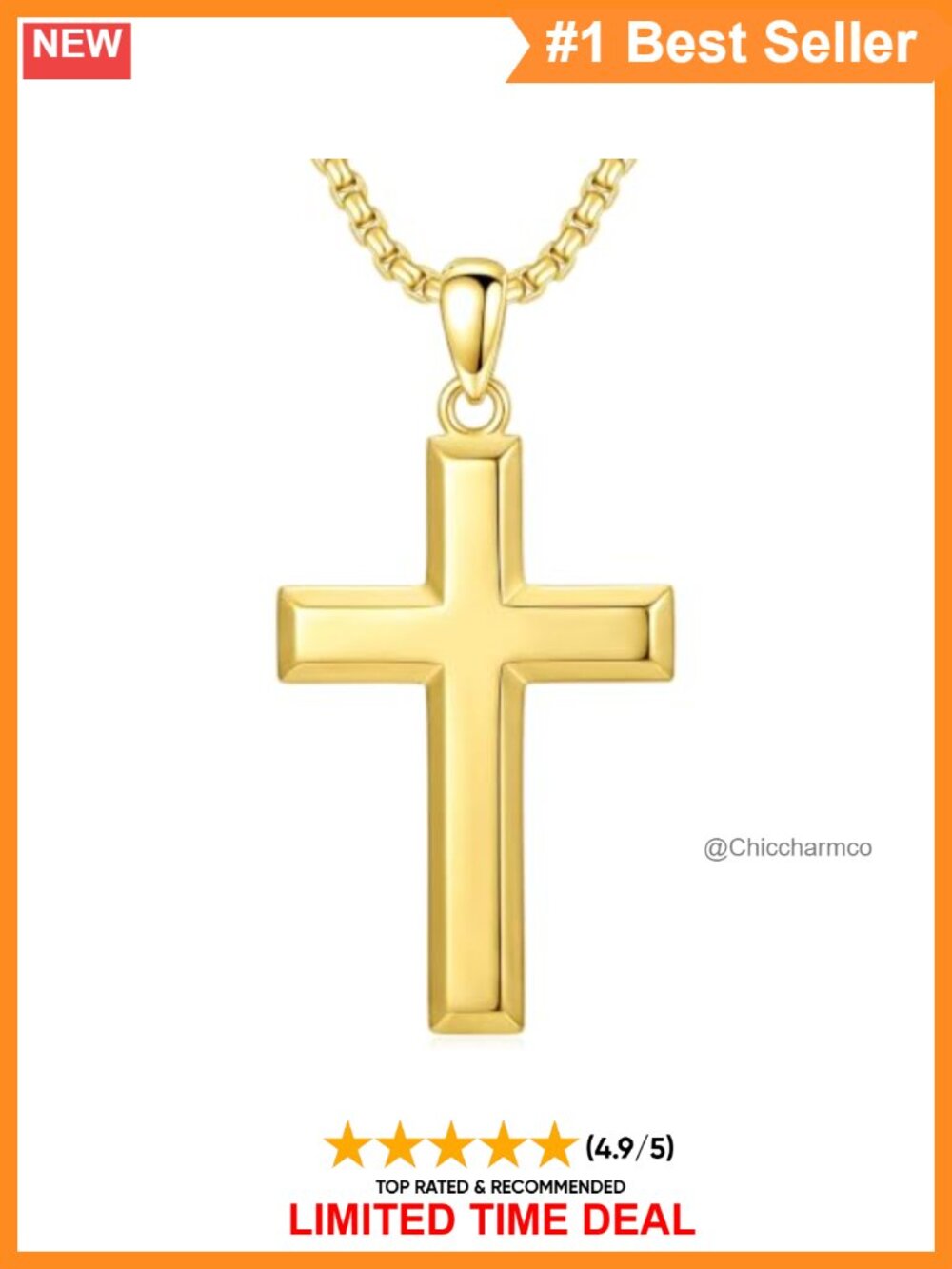 14K Gold Plated Cross Pendant Necklace Christian Religious Gift